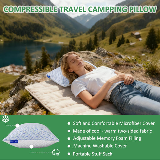 Large 2 Pack Compressible Camping Pillow for Sleeping - Shredded Memory Foam