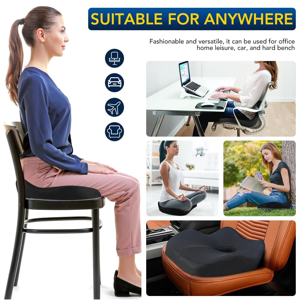Ergonomic Memory Foam Car Seat Pad for Sciatica Pain Relief