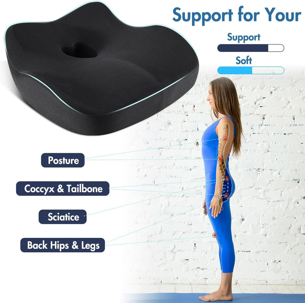 Ergonomic Memory Foam Car Seat Pad for Sciatica Pain Relief
