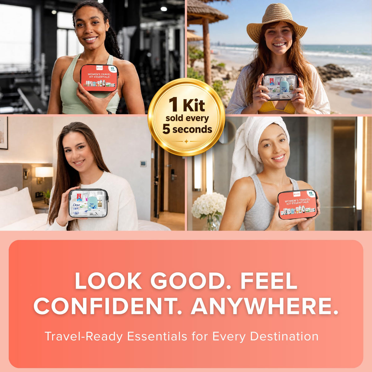 Travel Essentials For Women TSA Approved Toiletry Bag & Travel Size Kit