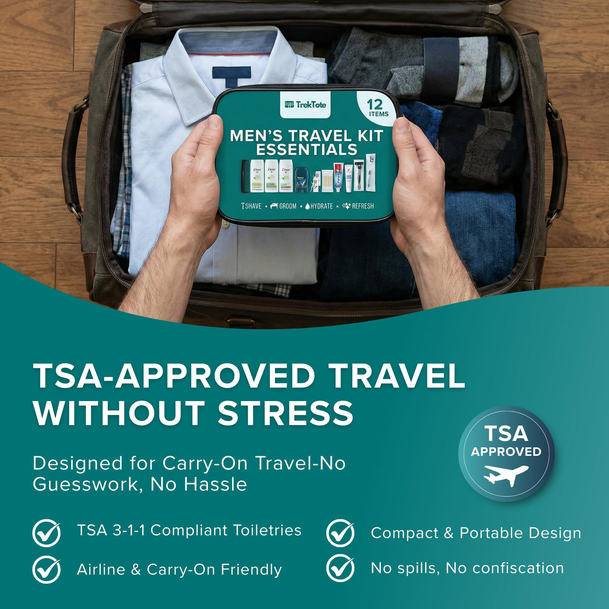 Mens Travel Kit Travel Essentials TSA Approved Toiletry Bag & Toiletries