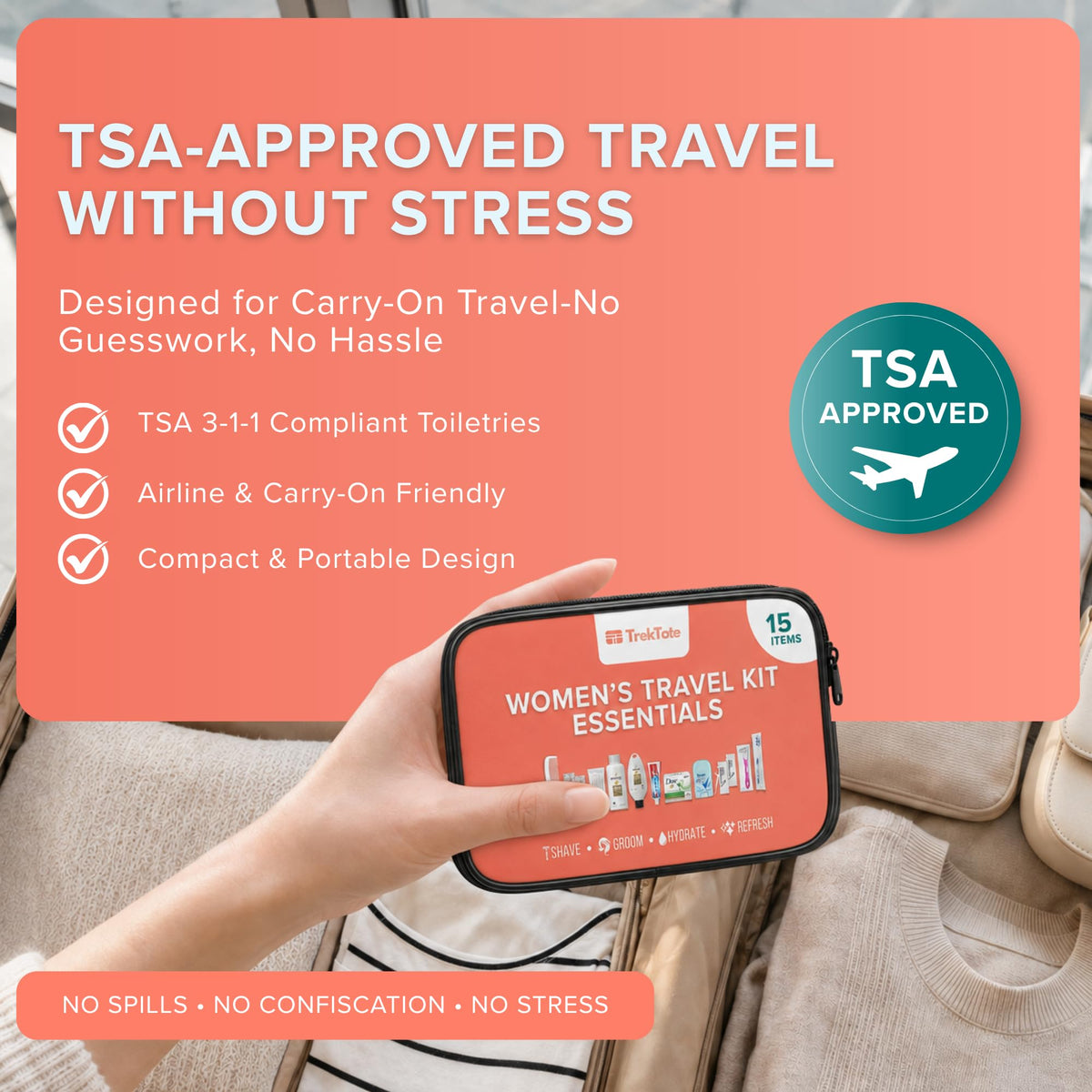 Travel Essentials For Women TSA Approved Toiletry Bag & Travel Size Kit